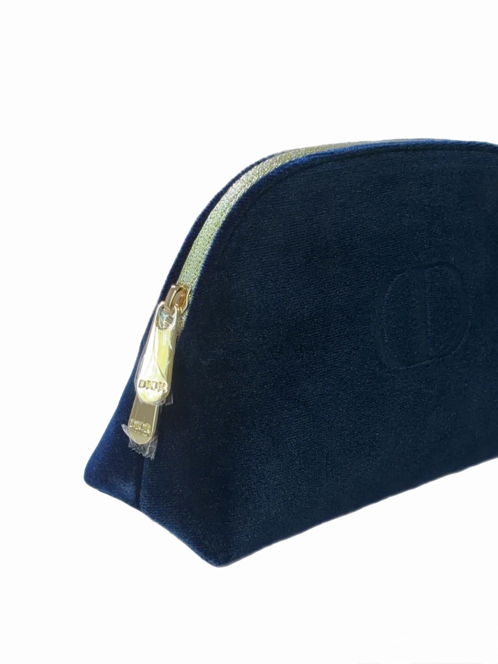 Dior Navy Velvet Cosmetic Pouch Makeup Bag Clutch Gold Zippers NEW - Picture 3 of 5